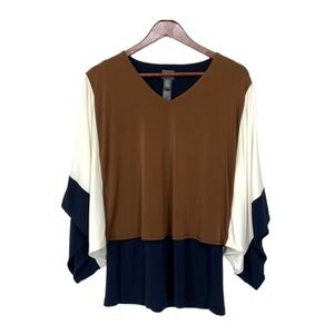 Travelers By Chico’s Travel Friendly Color Block Blouse With Wide Sleeve Overlay